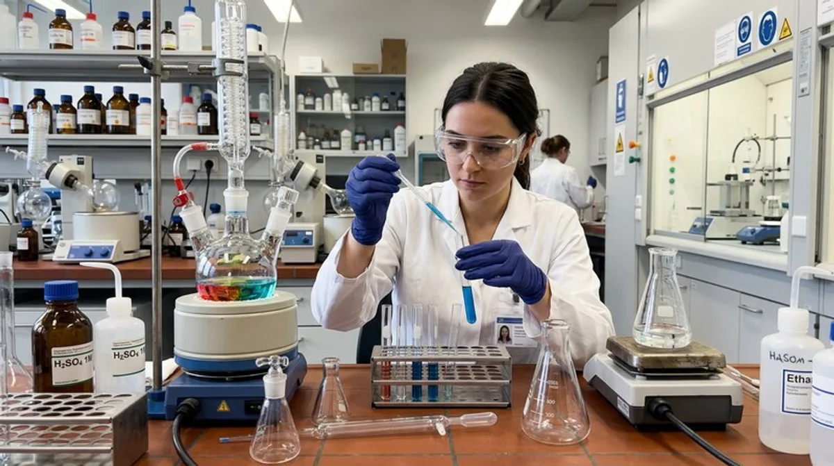 CBN Cannabinol — Wissenschaftler analysiert Abbauprodukte in modernem Chemielabor