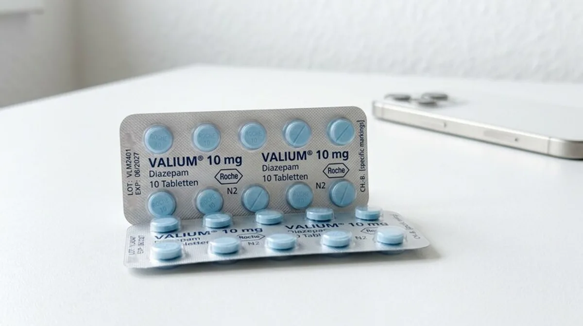 Diazepam (Valium) Blisterpackung — häufigstes Benzodiazepin in Deutschland