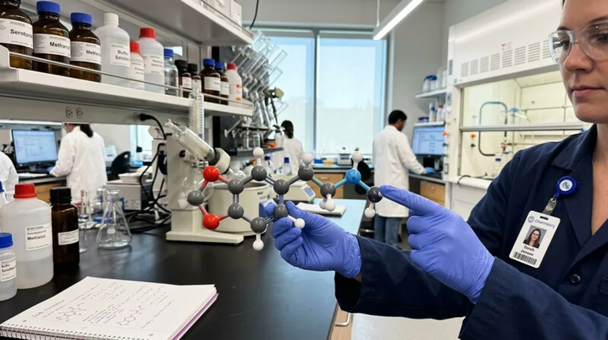Serotonin-Molekülmodell — MDEA (Eve) als Empathogen mit serotonergem Profil