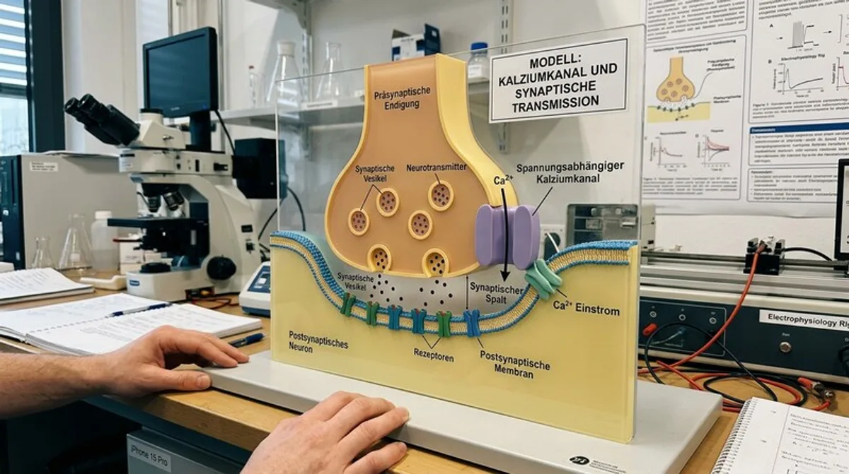 Gabapentin (Neurontin) — 3D-Modell Kalziumkanal und synaptische Transmission im Neurowissenschafts-Labor
