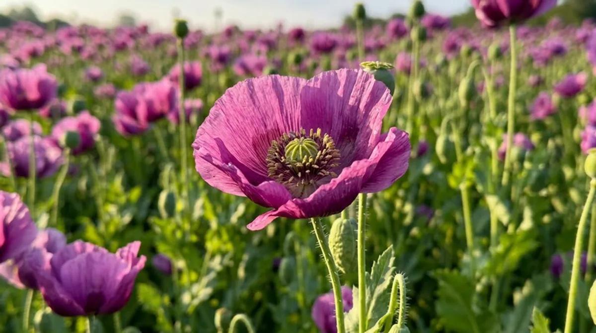 Schlafmohn-Blüte — Papaver somniferum, Ausgangsrohstoff für Heroin